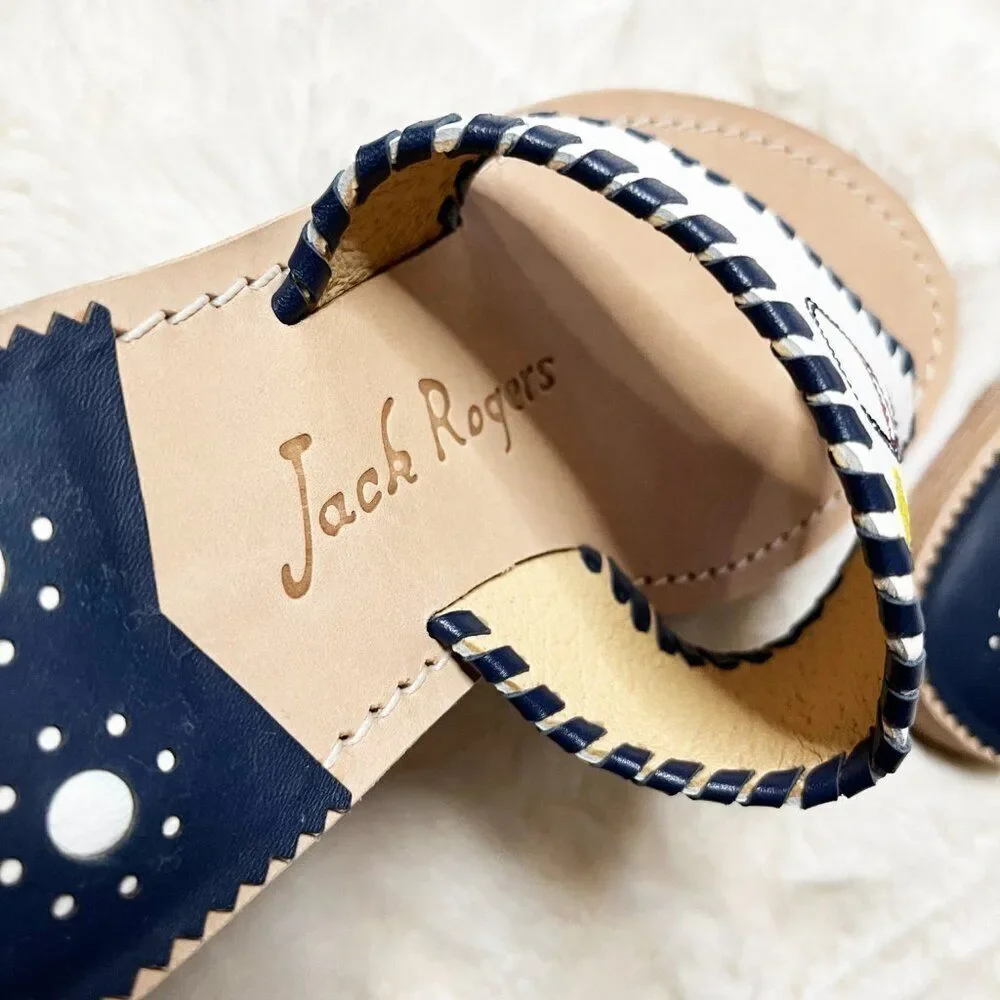 Jack Rogers Pickleball‎ Embroidered Whipstitch Flat Thong Sandals NWOT Size 9